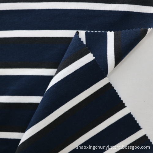 Großhandel weiche dehnbare Streifenmuster Garn gefärbt 1x1 Rippengestrickte Stoff Polyester Baumwoll Spandex gemischte Stoffe für Kleidung